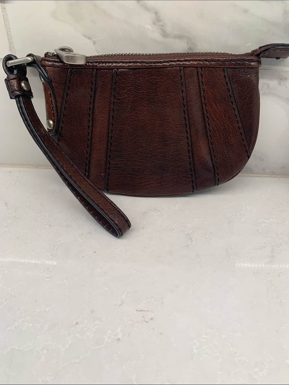 Fossil Fifty Four Brown Leather Wristlet Y2K